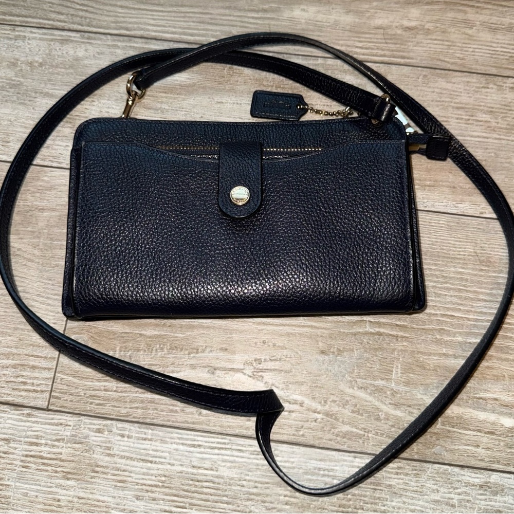 Coach navy blue Pebbled Leather Crossbody Bag